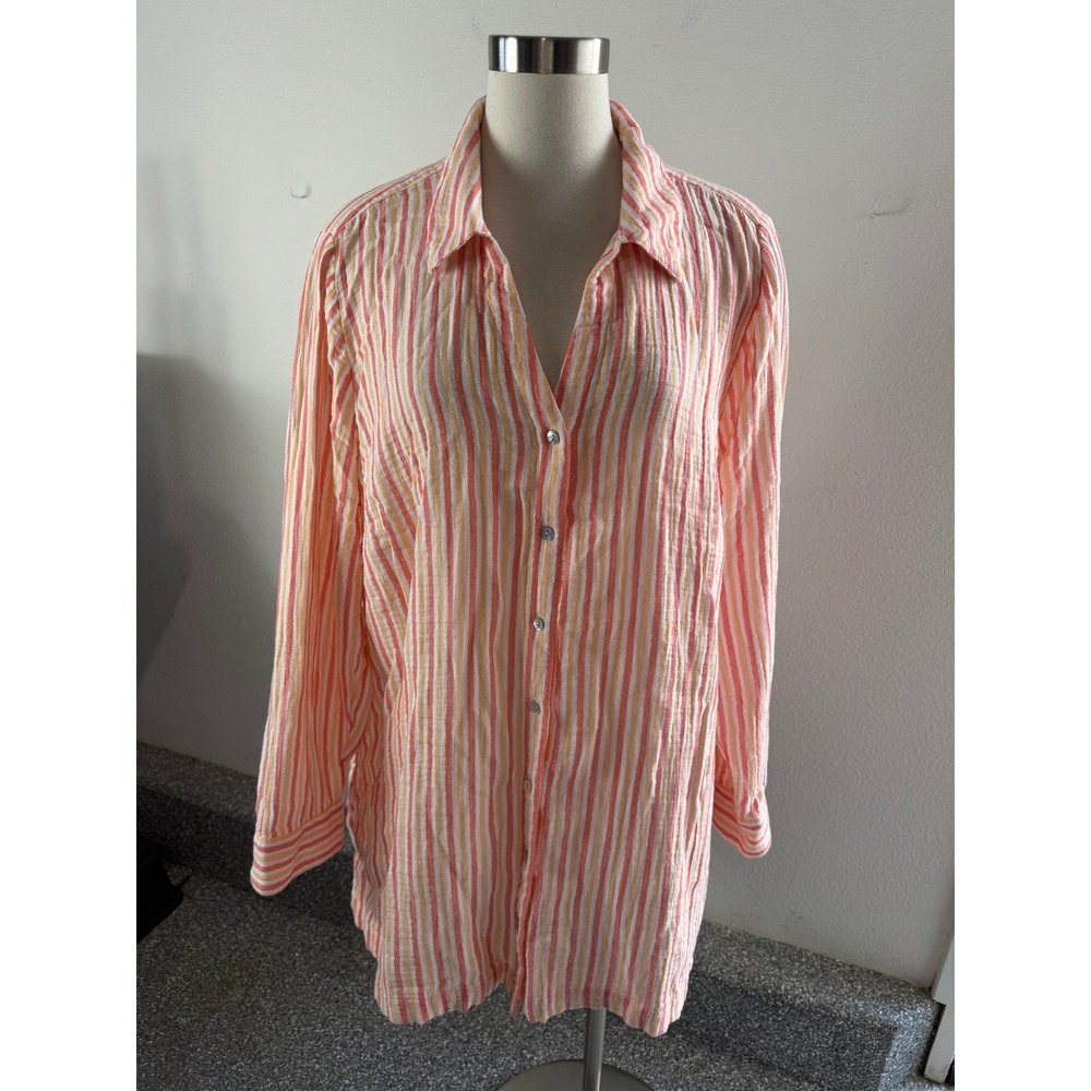 Soft Surroundings Womens Plus 2X Striped Button Up Shirt Long Sleeve Tunic Top